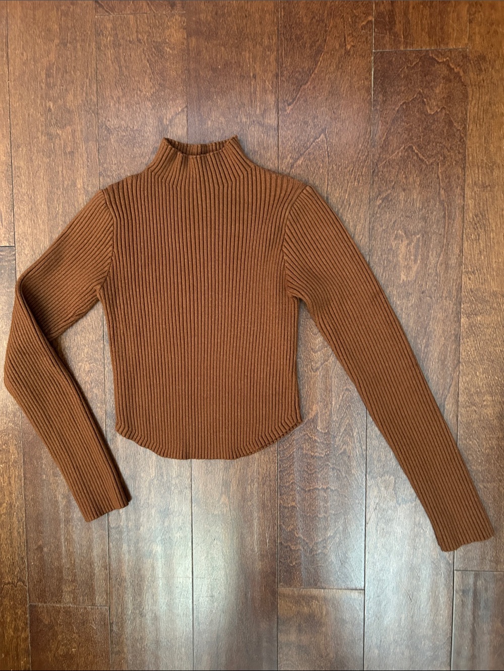 Nectar Cropped Ribbed Mock Neck Long Sleeve Top in Brown, Size Small